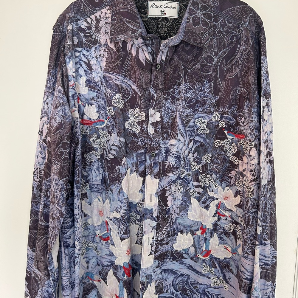 Robert Graham Navy Purple Floral Paisley Button-Down Shirt